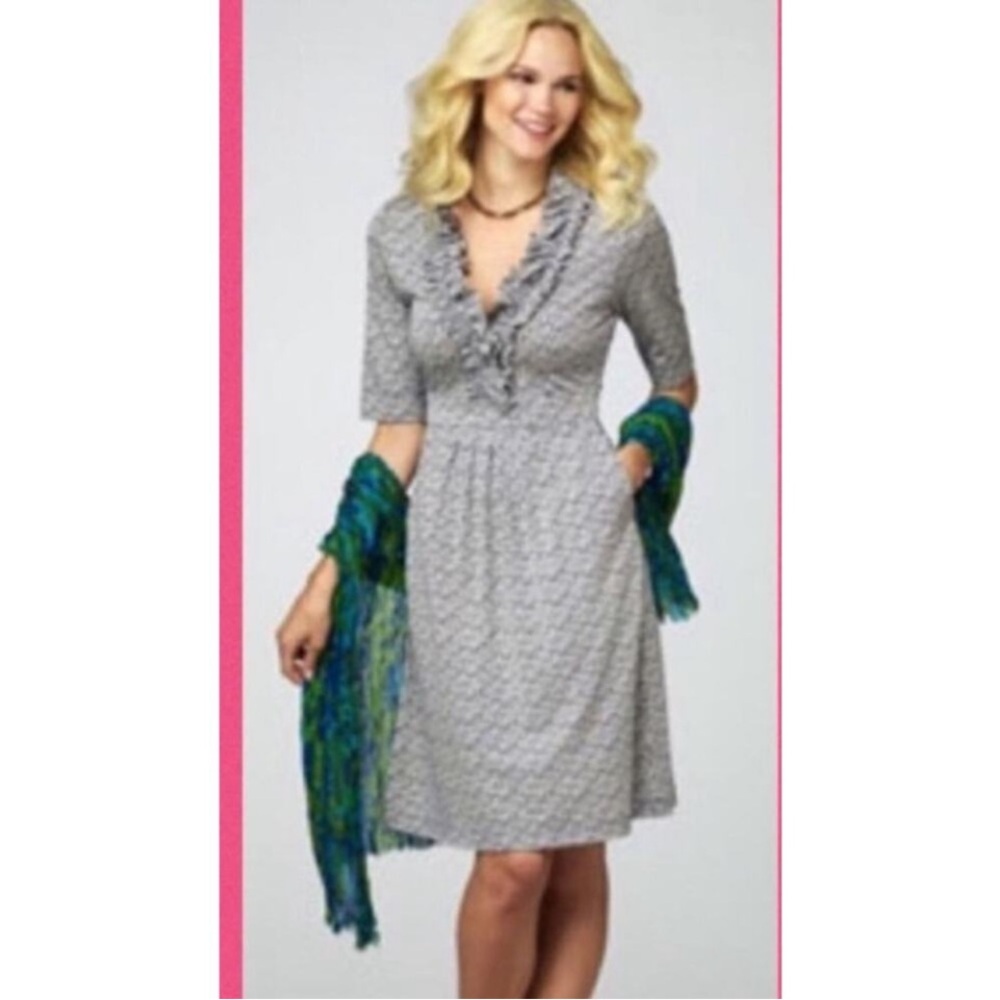 Lilly Pulitzer Blaney Faux Wrap Silk Knit Dress V-Neck 3/4 Sleeve Size S.